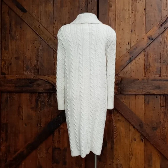 Vintage Ivory Cable Knit Sweater Coat - Picture 6 of 10